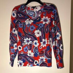 Talbots Vibrant Floral Paisley Long Sleeve Merino Wool, P